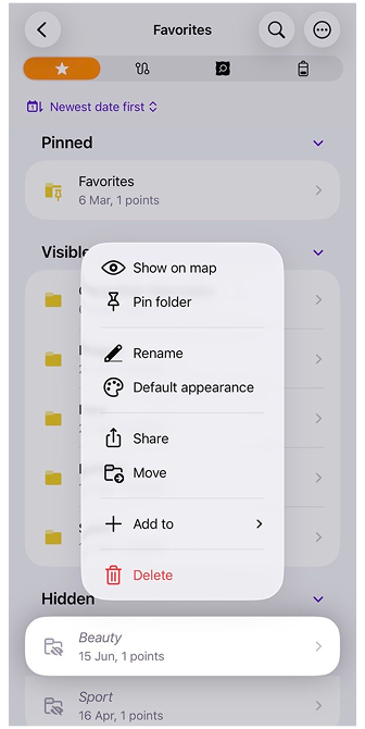 إجراءات المفضلة iOS