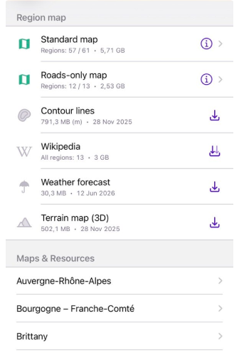 خرائط إقليمية واسعة iOS