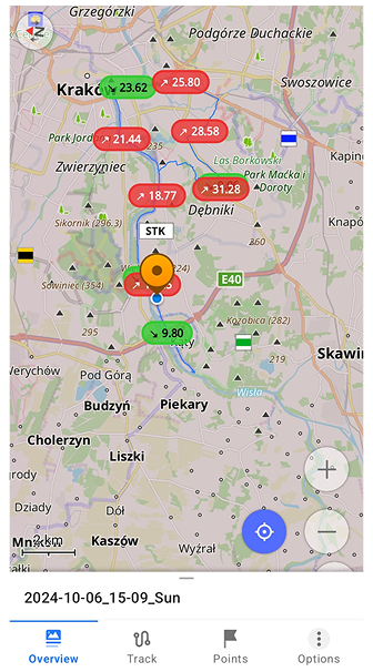 خريطة تقسيم المسار حسب الصعود/الهبوط