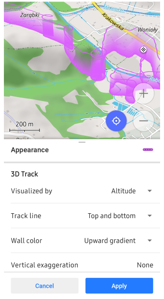 Track menu Appearance 3D visualisation