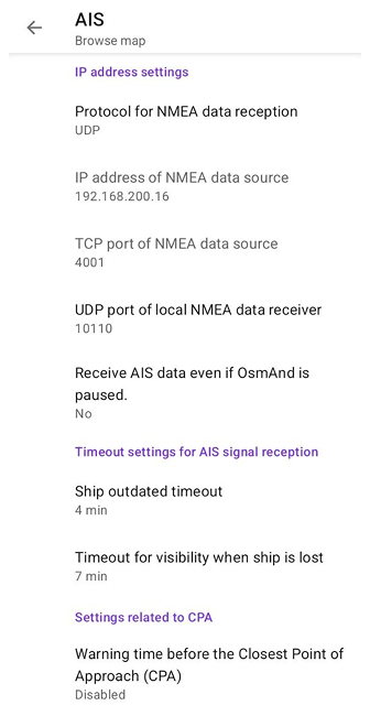 AIS settings