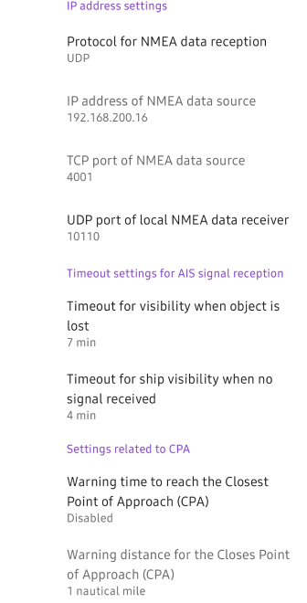 AIS settings