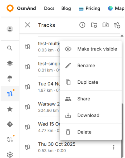 Configure map menu Tracks