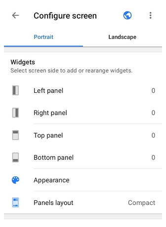 Configure screen menu