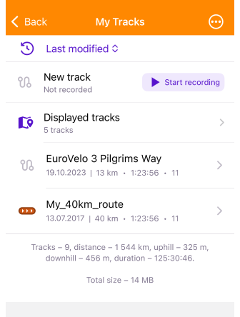 My Places with tracks in iOS