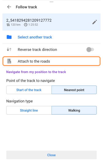 Navigation by track screen Android