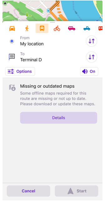 Message no maps when building navigation iOS