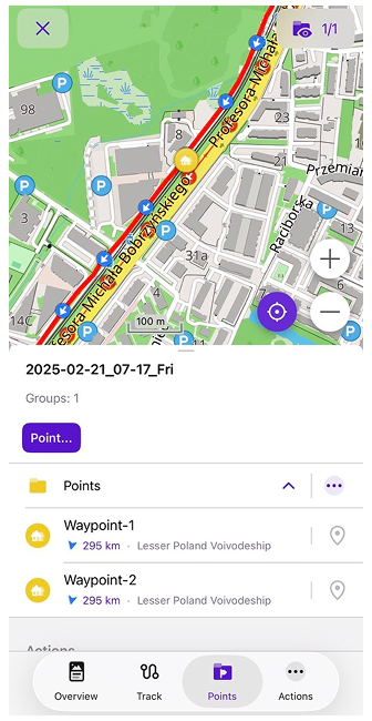 Context track menu Points iOS