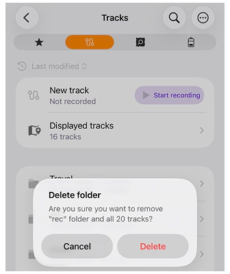 Context menu of a track in iOS