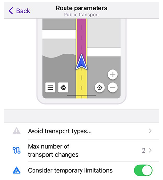 Número máximo de cambios de transporte