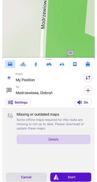Mensaje de mapas faltantes al construir la navegación iOS