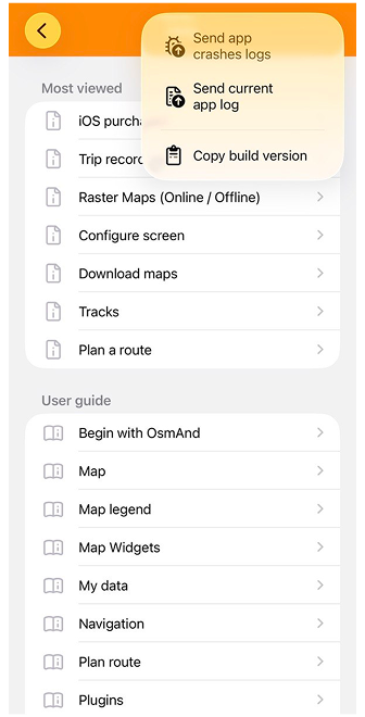 Menú de mapas iOS