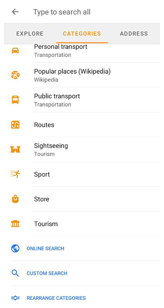 Lista de PDI de búsqueda Android