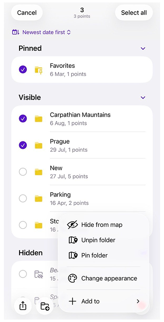 Actions sur les favoris iOS