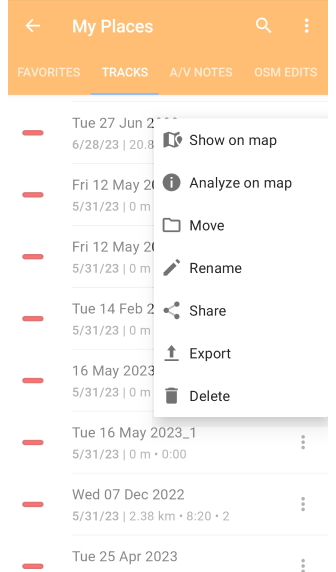 Mes lieux avec des tracés dans Android
