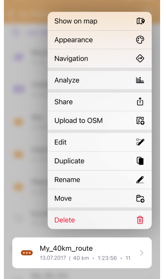 Menu contextuel d&#39;un tracé dans iOS
