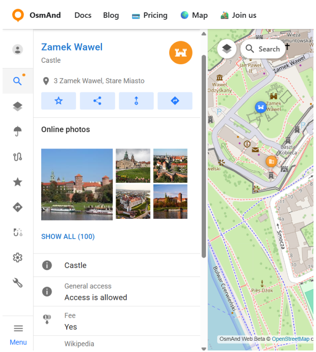 Menu contextuel du POI