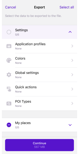 Actions de profil Exporter iOS