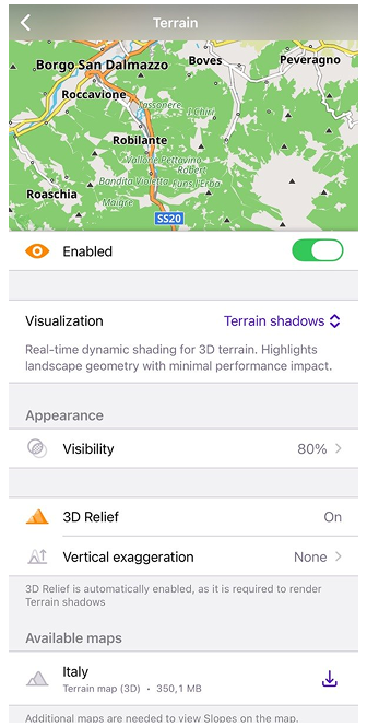 Ombres de terrain iOS