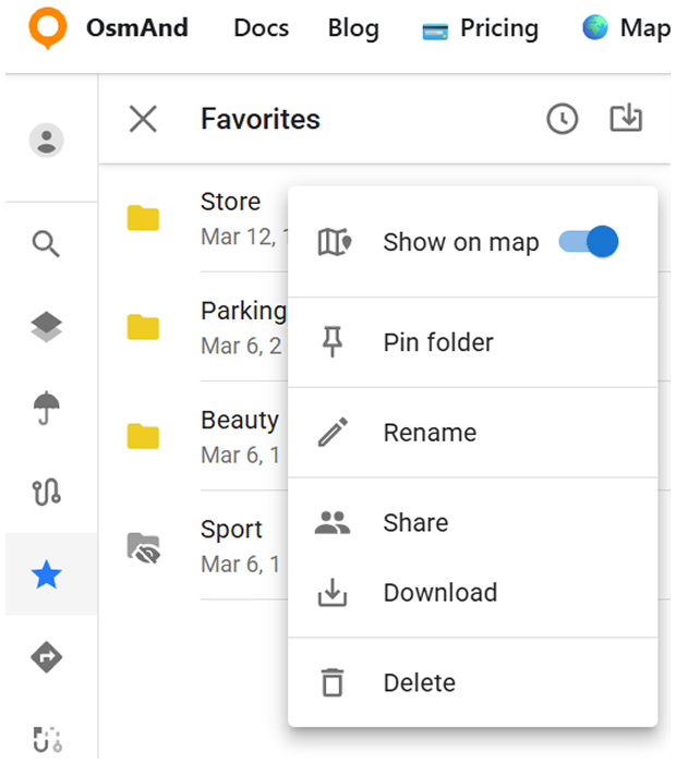 Modifica Preferiti cloud Web OsmAnd