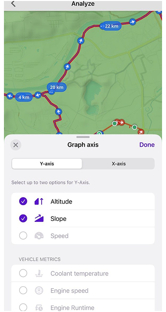 Menu traccia analizza sulla mappa