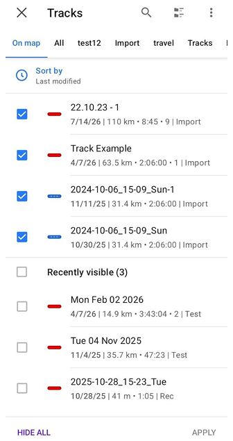 Configura mappa tracce Android