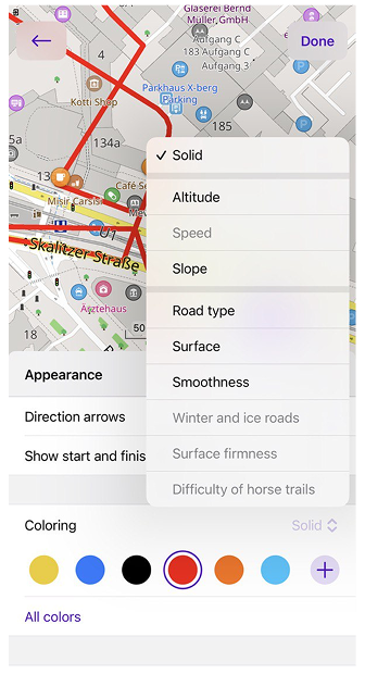 Kleuringscontextmenu iOS
