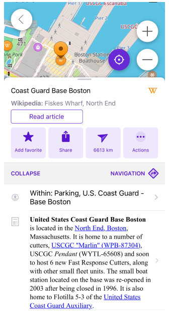 Franse Wikipedia POI in het Engels in iOS