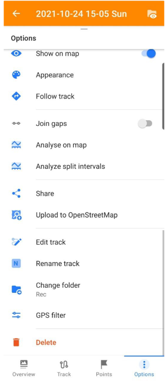 Trackmenu opties Android