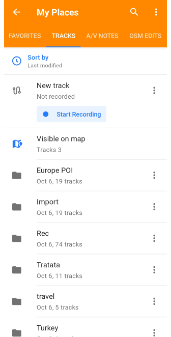 Mijn plaatsen met routes in Android