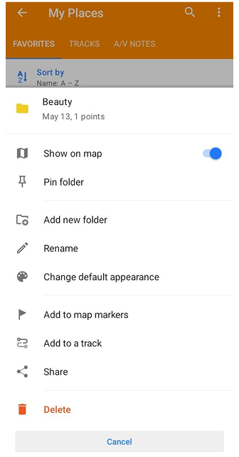 Funkcje folderu ulubionych android