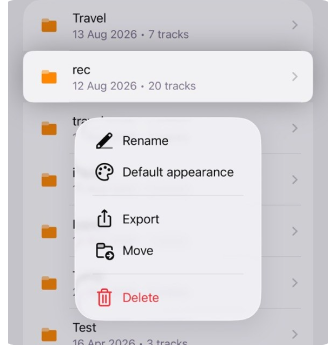 Menu kontekstowe trasy w systemie iOS