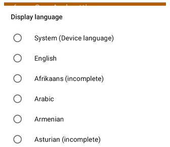 Ogólne ustawienia języka Android