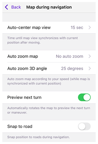 Ekran mapy podczas nawigacji