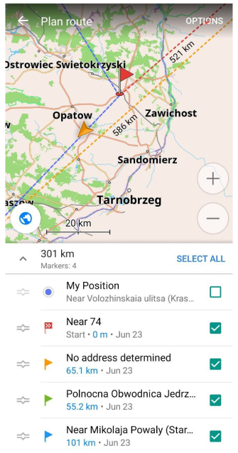 Markery mapy Punkty planowania trasy Android