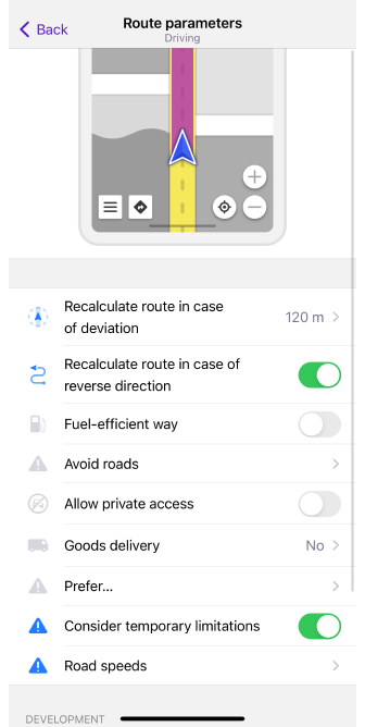 Ustawienia nawigacji iOS