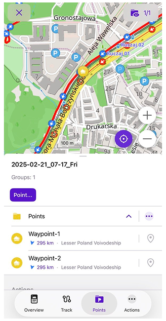 Pontos do menu de contexto da trilha iOS