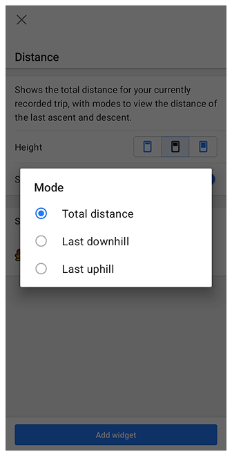 Widget de gravação de viagem
