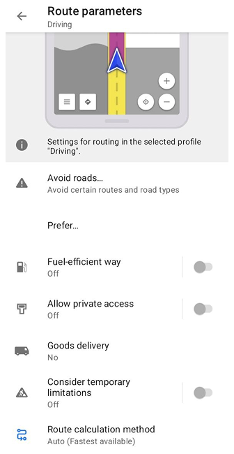 Araç rotalama ayarları Android