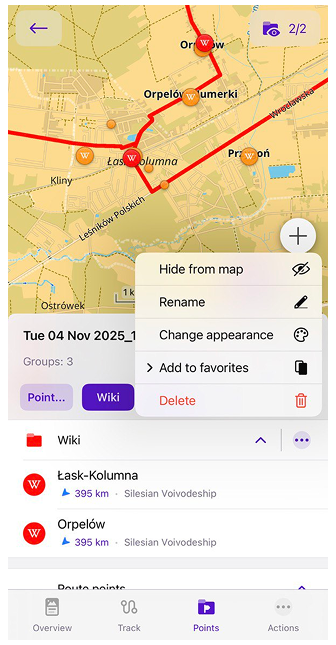 Track menu Group menu iOS