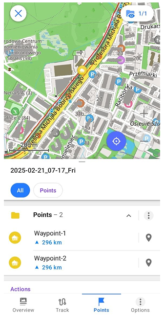 Контекстне меню треку Точки Android